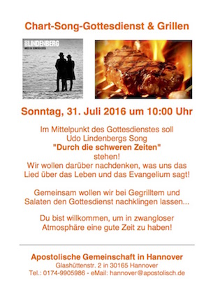 Chart-Songgottesdienst mit Grillen in Hannover